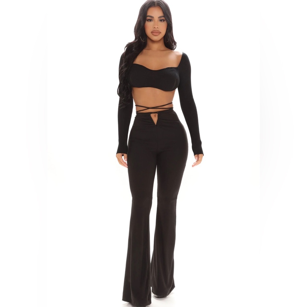 Wide Leg Lace Tie Black Pants